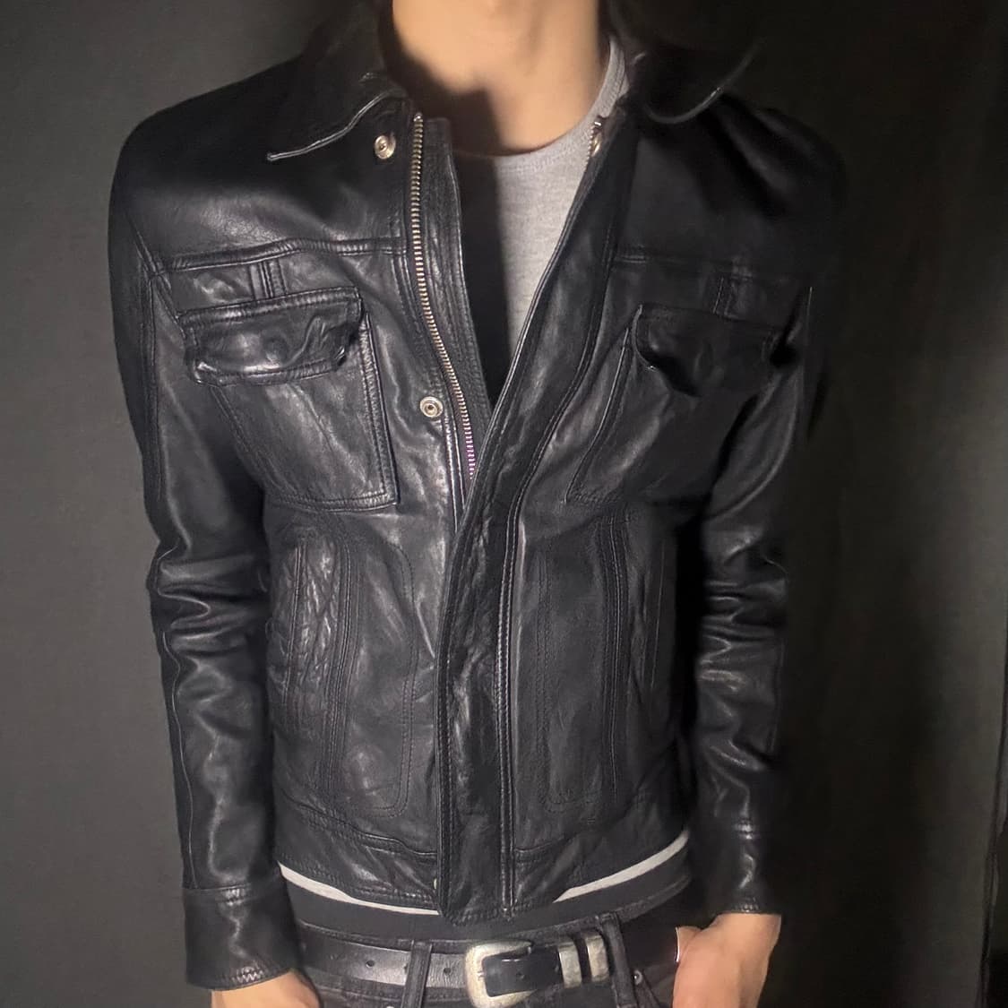vintage black leather jacket 상품이미지1