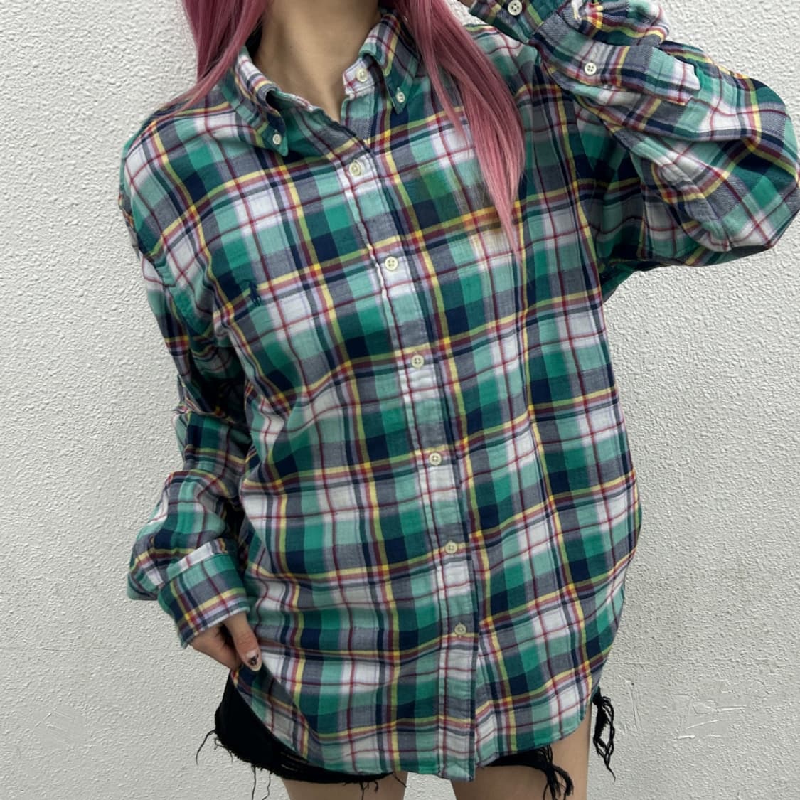 폴로 랄프로렌 네이비포니 타탄체크 린넨 셔츠 XL 상품이미지1