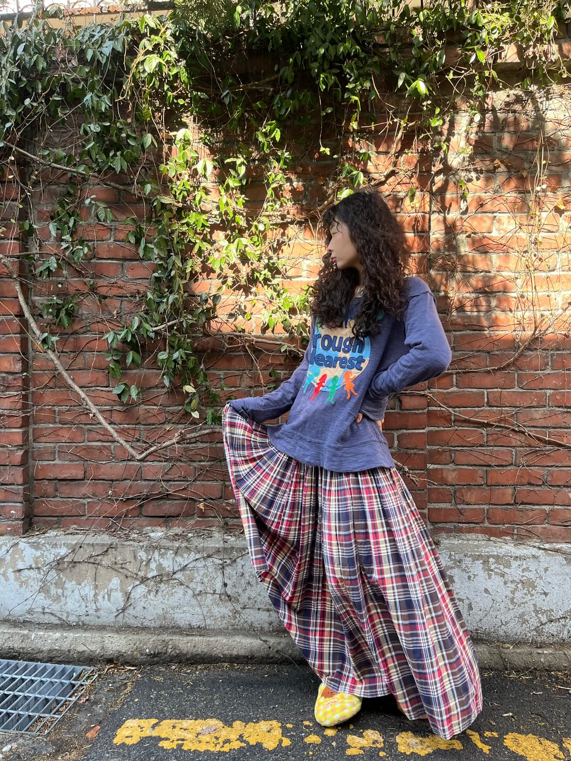 일본 무드 체크 패턴 롱스커트 상품이미지2