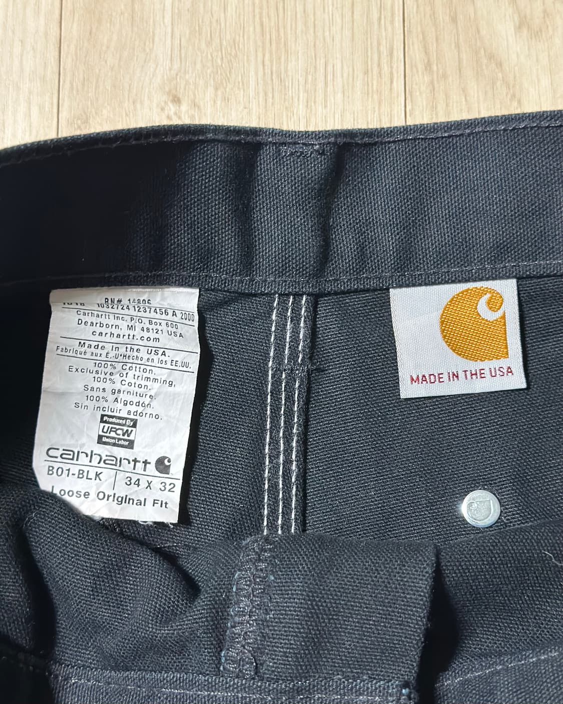 칼하트 B01 더블니 블랙 34  Made in USA 상품이미지4