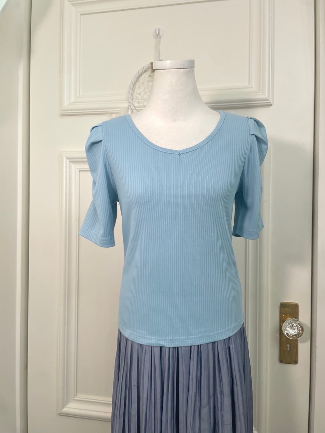 ocean blue puff sleeve summer top(size-F 상품이미지1