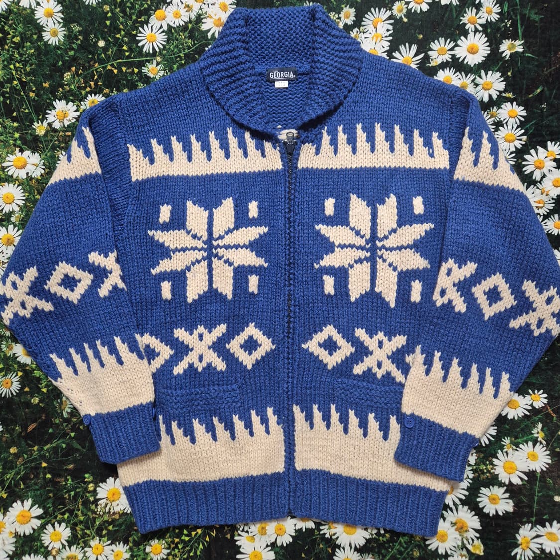 일본 GEORGIA 블루 눈꽃 패턴 코위찬 자켓 새상품 상품이미지1