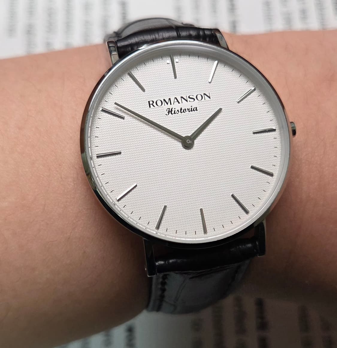빈티지 로만손 화이트 와플 다이얼 슬림쿼츠 드레스워치 남성용 상품이미지10