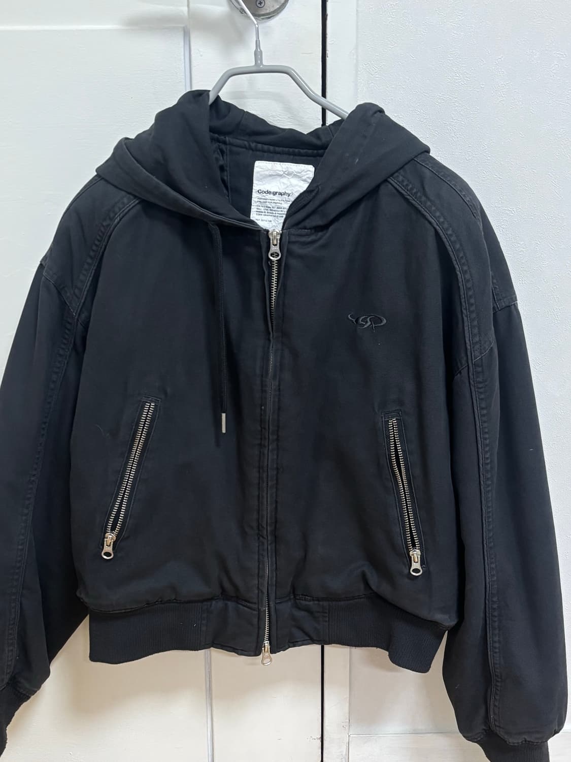 코드그라피 우먼 빈티지 워싱 코튼 후드집업 차콜 상품이미지3