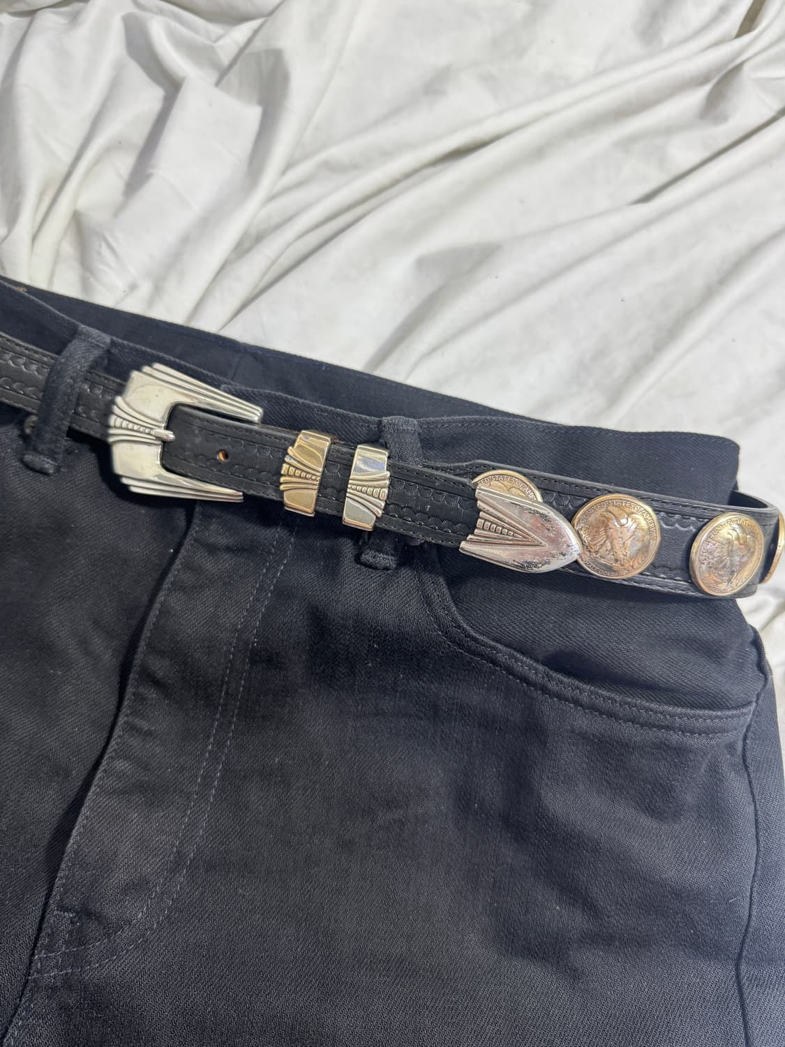 90s usa Justin 카우 하이드 하프 달러 웨스턴 벨트 상품이미지3