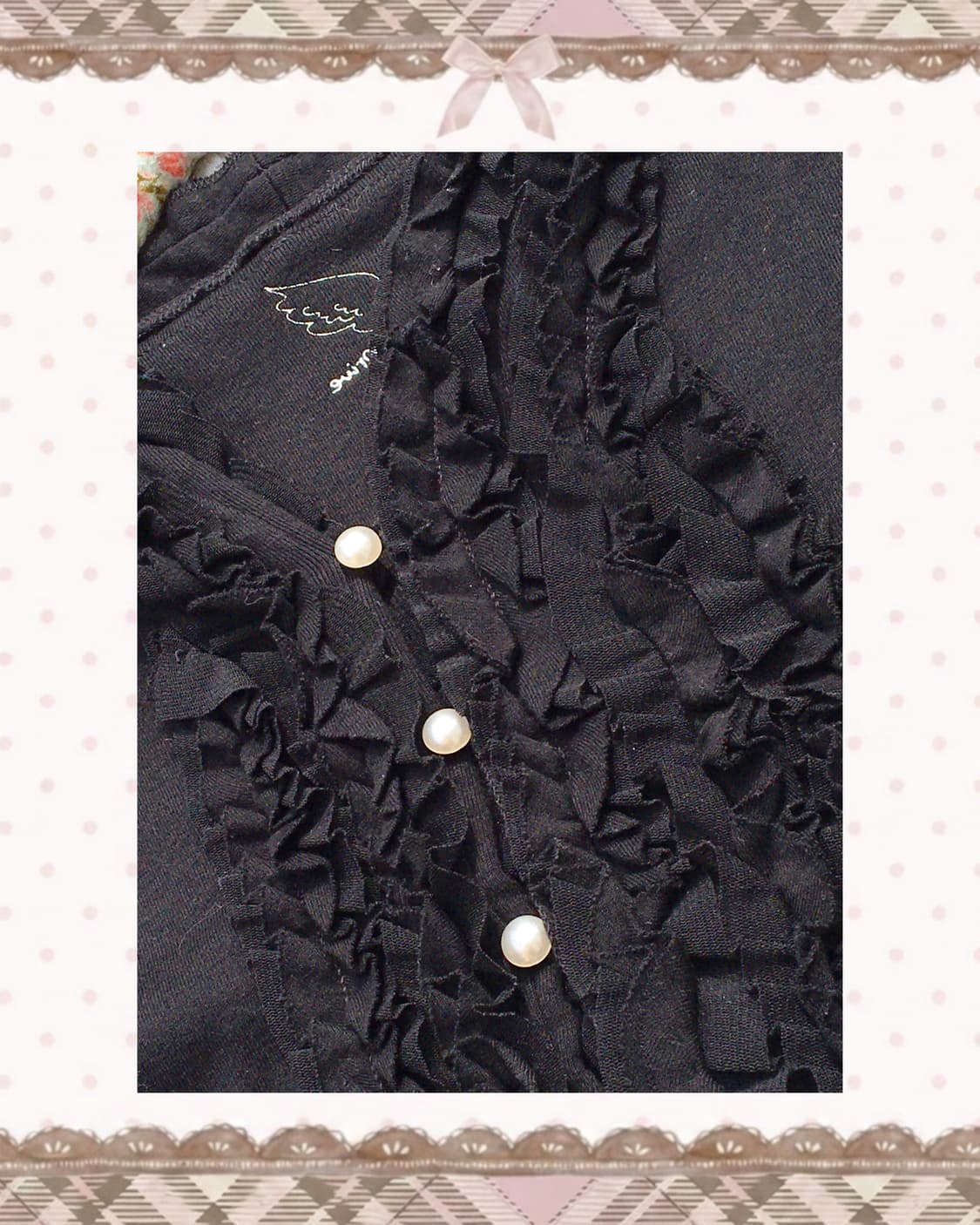 갸루 블랙 러플 반팔 블라우스 상품이미지3