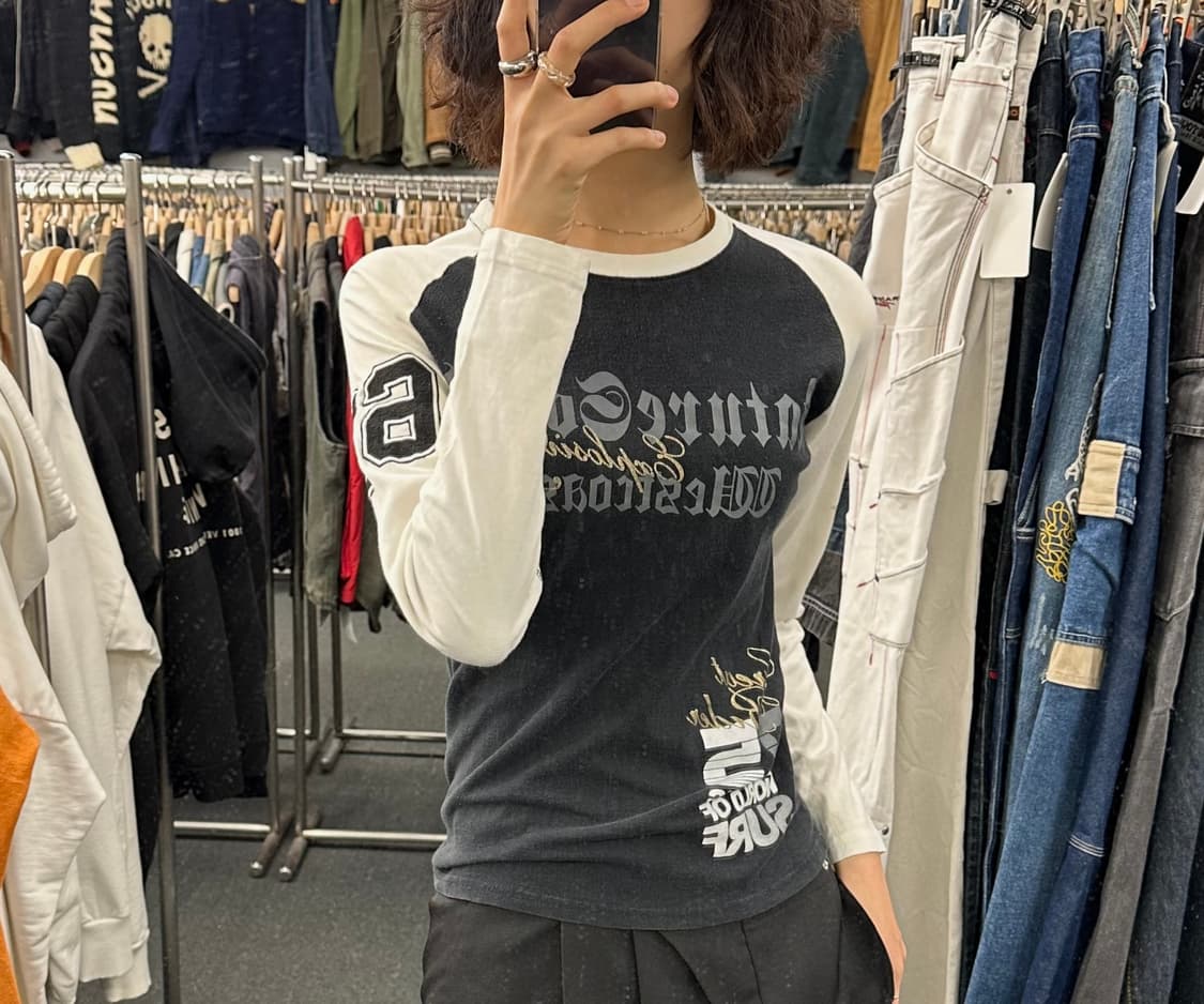 M)Japanese vintage 여성 프린팅 패치 롱슬리브 상품이미지1