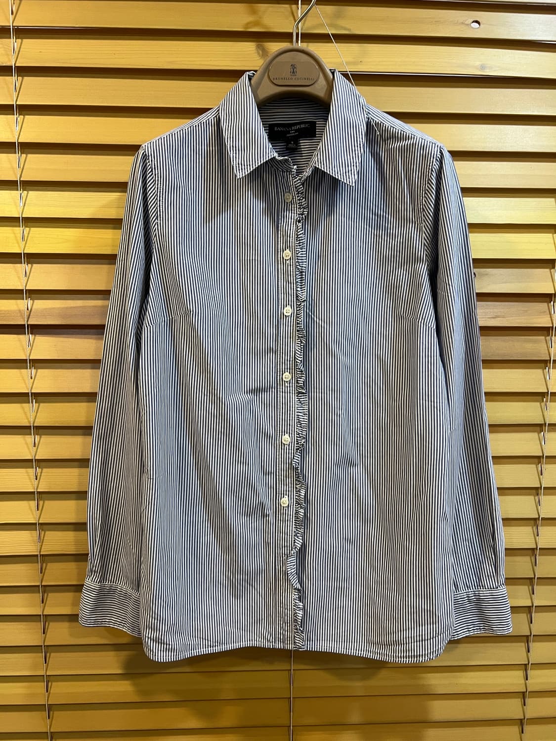 바나나리퍼블릭 여성 네이비 스트라이프 프릴배색블라우스 셔츠블라우스 상품이미지2