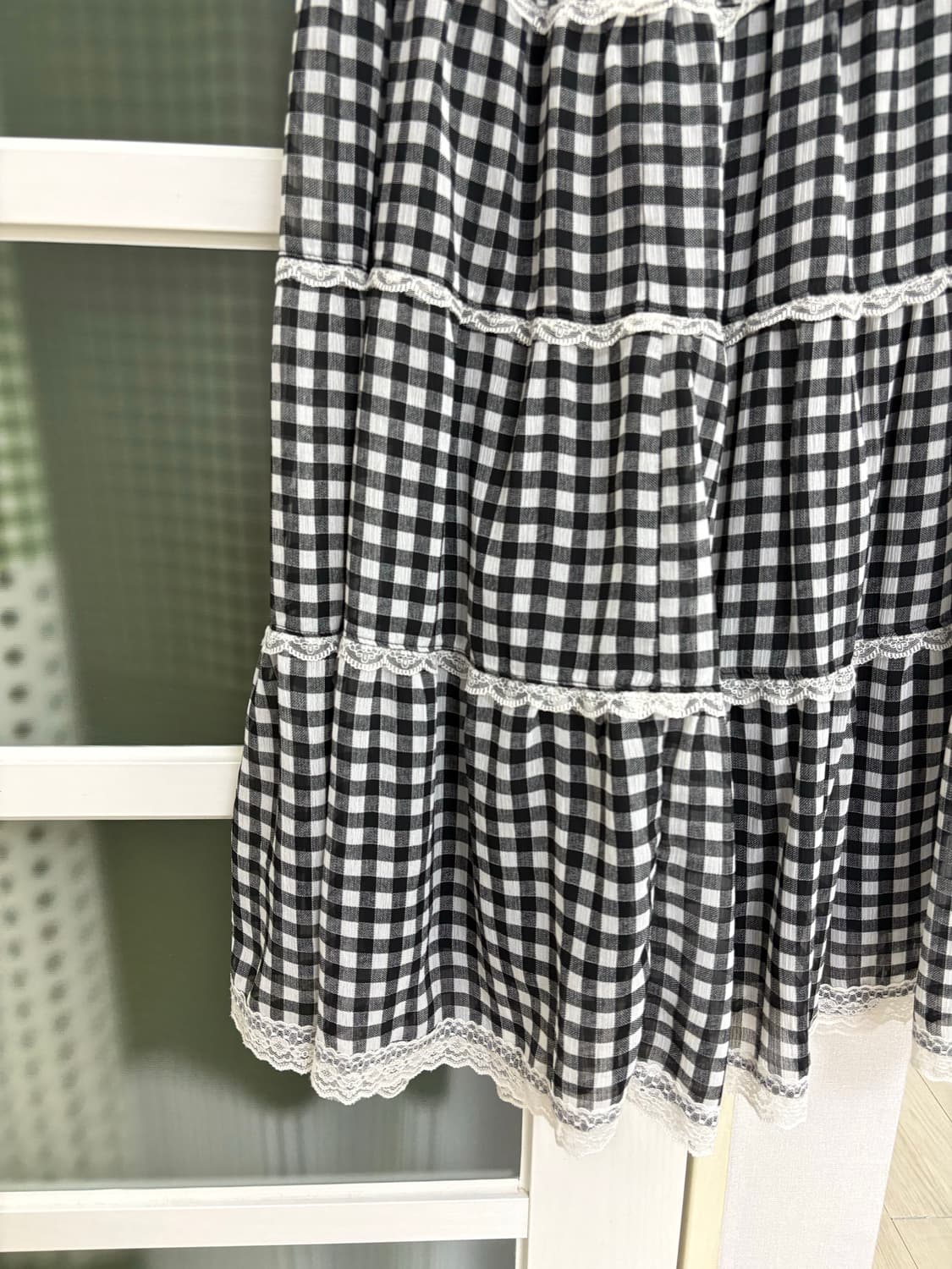 블랙 체크 레이스 롱 스커트 상품이미지10