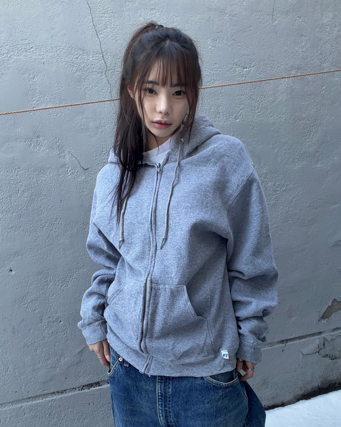 90s RUSSELL grey over hood zip-up 상품이미지1