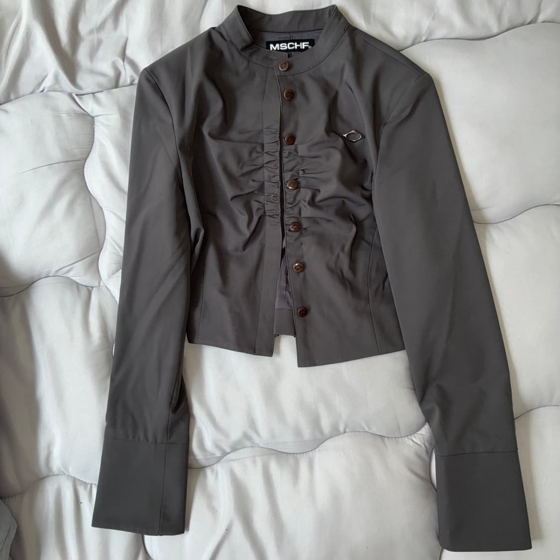 미스치프 목 넥 셔링 자켓 카키 상품이미지1