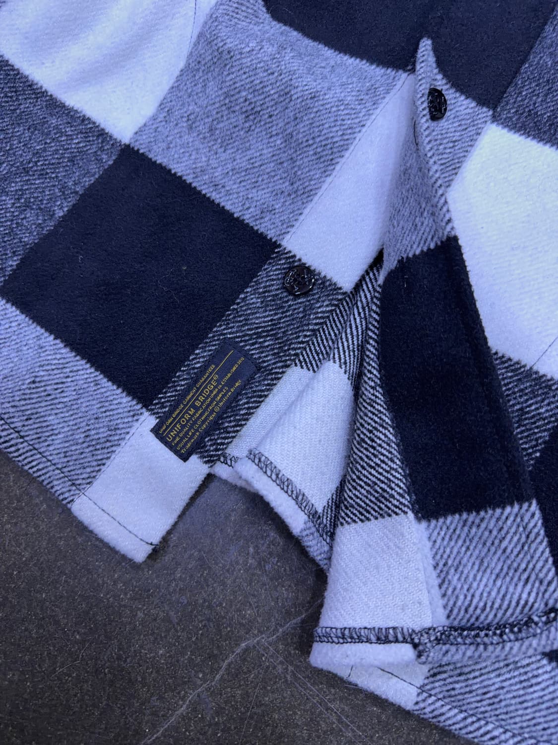 유니폼브릿지 블랙/화이트 울 체크 셔츠 자켓 M 상품이미지6