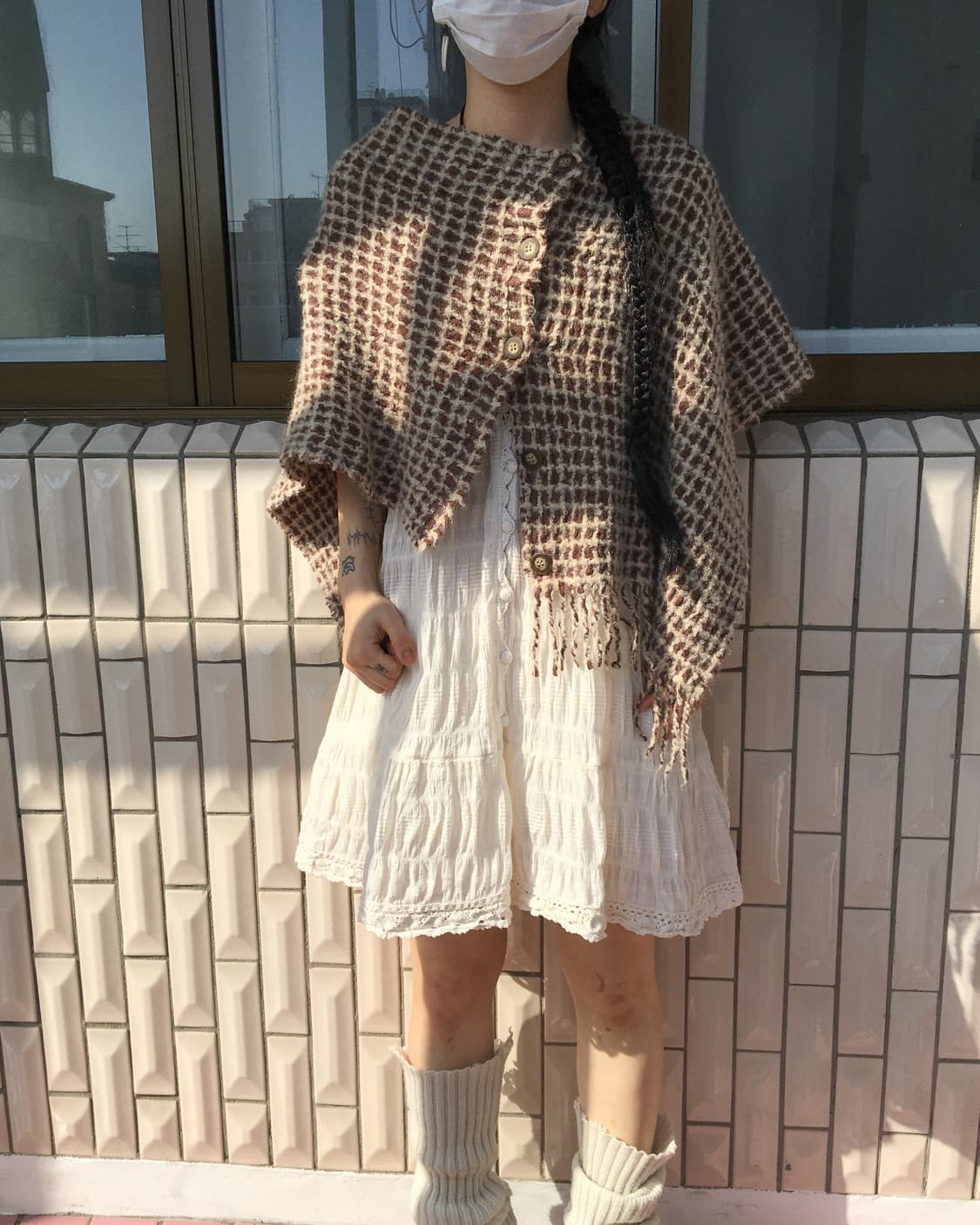 Fringe pattern knit cape 상품이미지1
