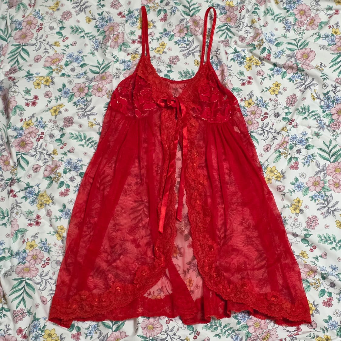 빈티지)레드 슬립 시스루 레이스 섹시 란제리 상품이미지1