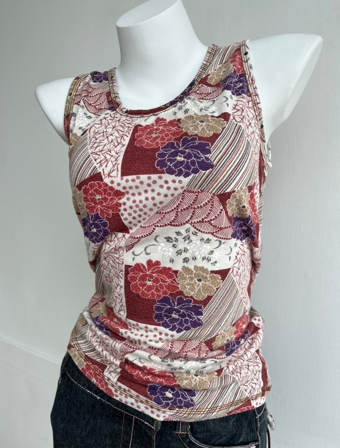 기모노 플라워 패치 큐빅 슬리브리스 상품이미지1