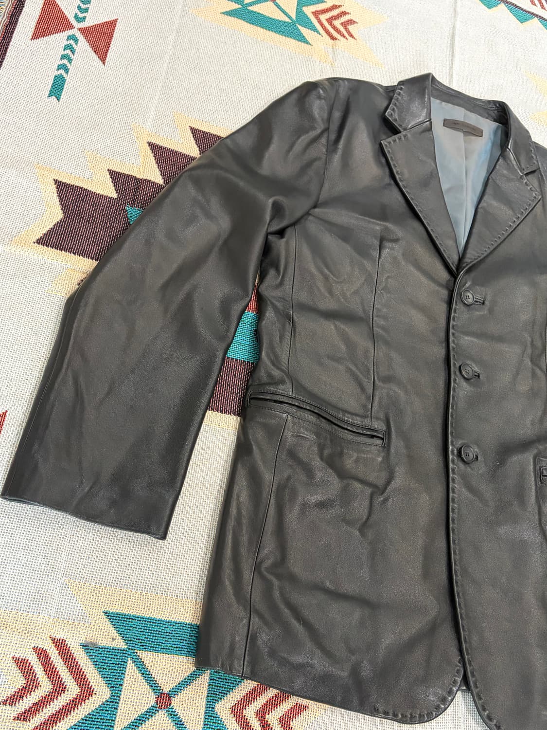 Comodo 양가죽 3버튼 레더 블레이저 카코트 상품이미지3