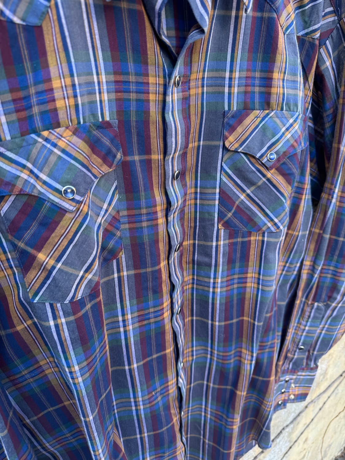 80s 팬핸들슬림 빈티지 체크 패턴 웨스턴 셔츠  상품이미지5