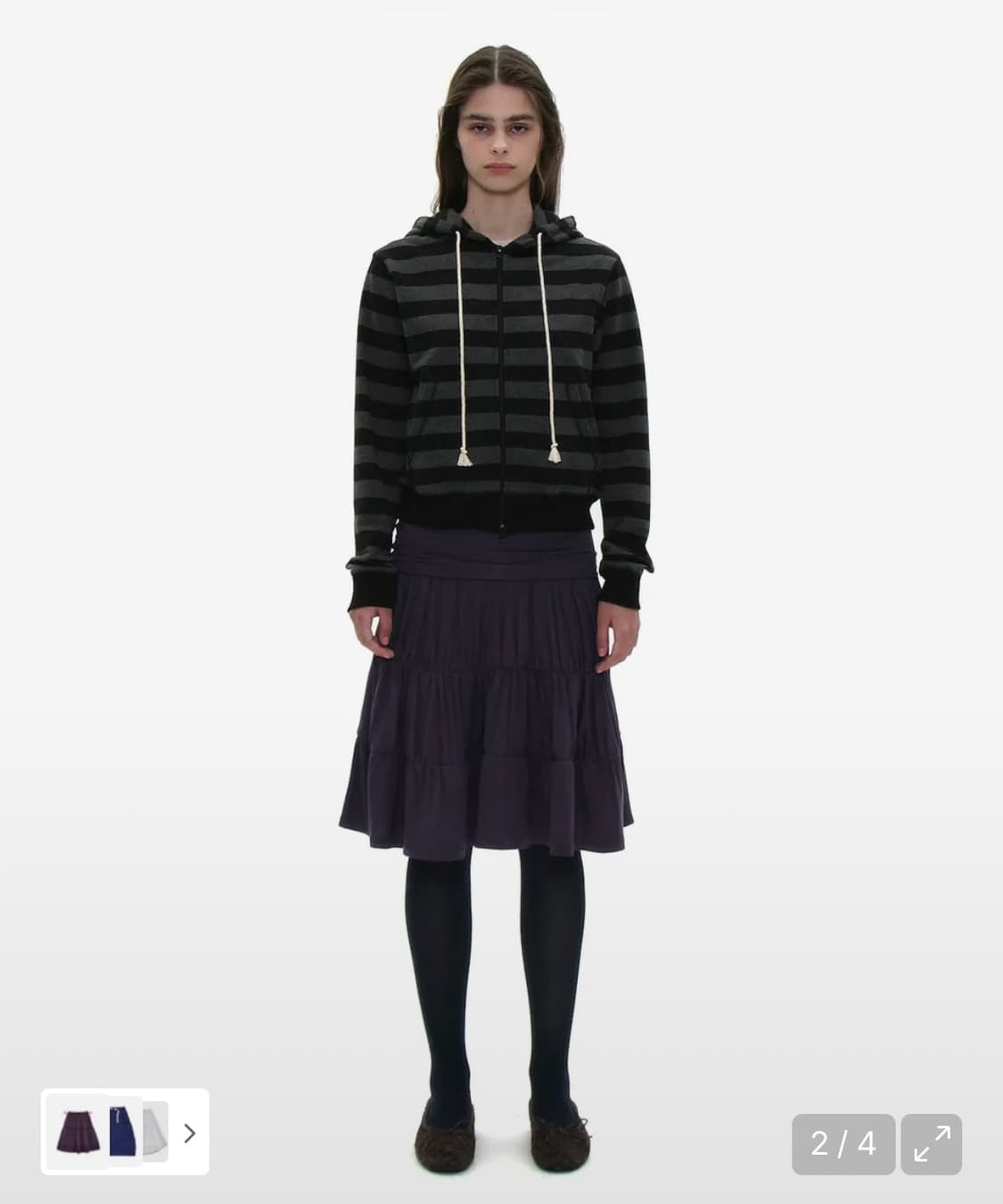 파르티멘토 우먼 저지 셔링 티어드 미디 스커트 미드나잇 플럼 상품이미지2