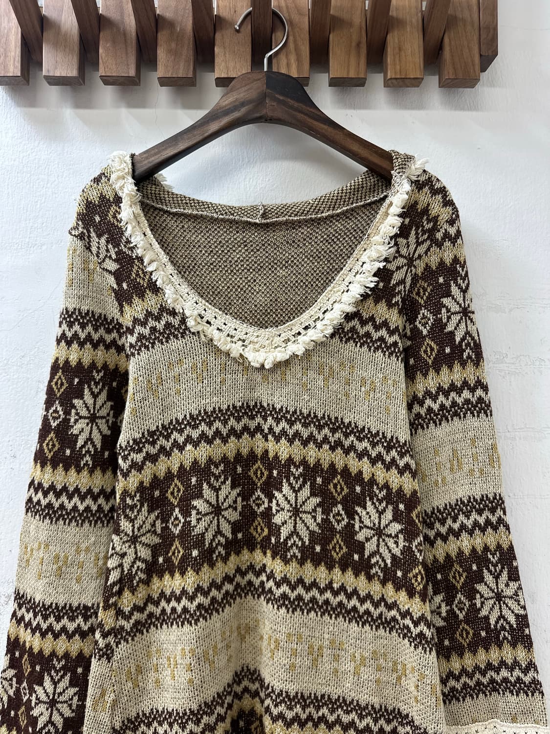 빈티지 노르딕 눈꽃 후드 니트 원피스 상품이미지3