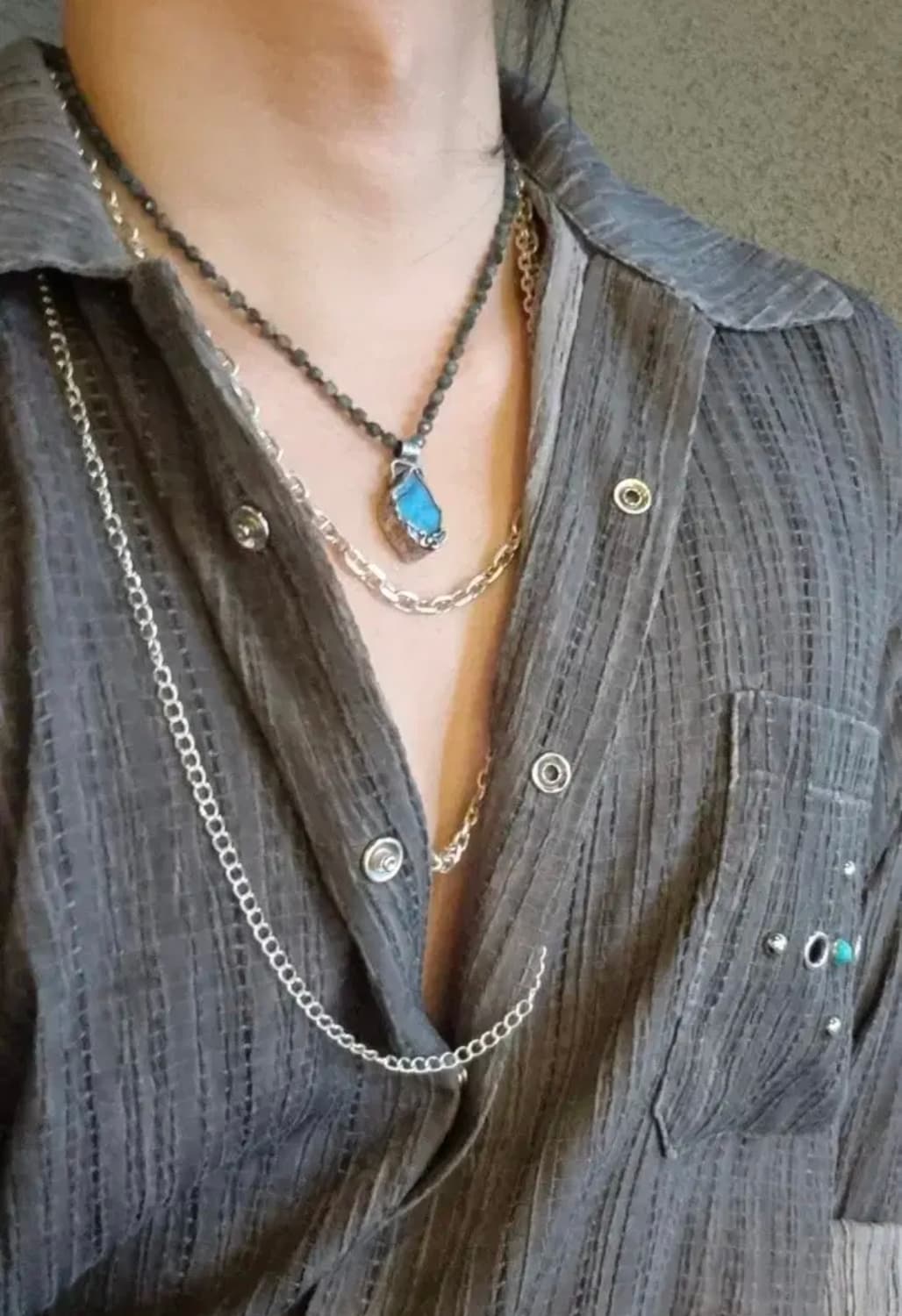 발리 에메랄드 래브라도라이트 빈티지 목걸이 펜던트 은목걸이 상품이미지4