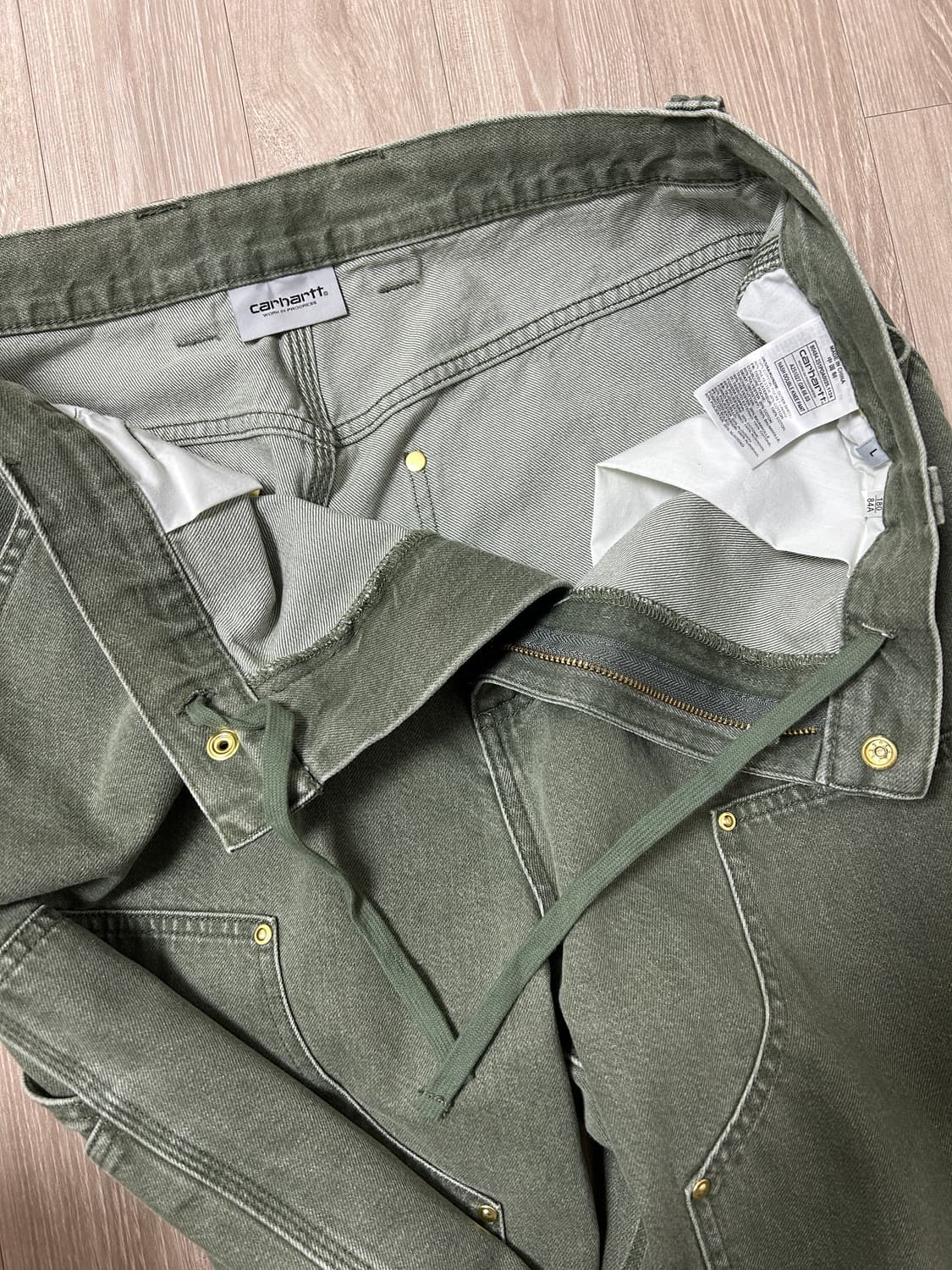 [L/라지] 칼하트WIP 25SS 내쉬 더블니 데님 팬츠 아미그린 상품이미지5