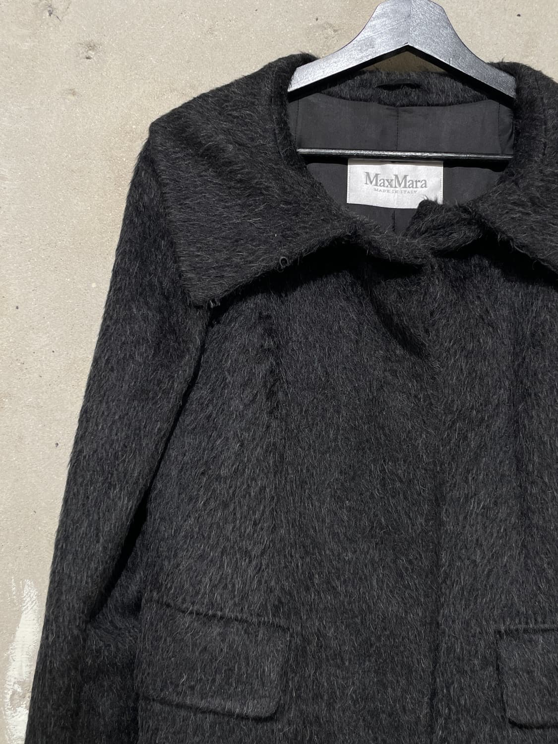 막스마라 블랙 플랫 카라 히든 버튼 알파카 울 코트 상품이미지2