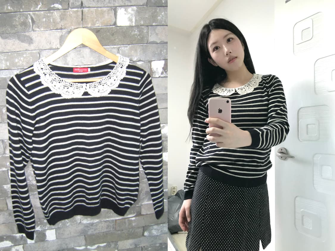 jpn earthmusic stripe lace knit mori 상품이미지1