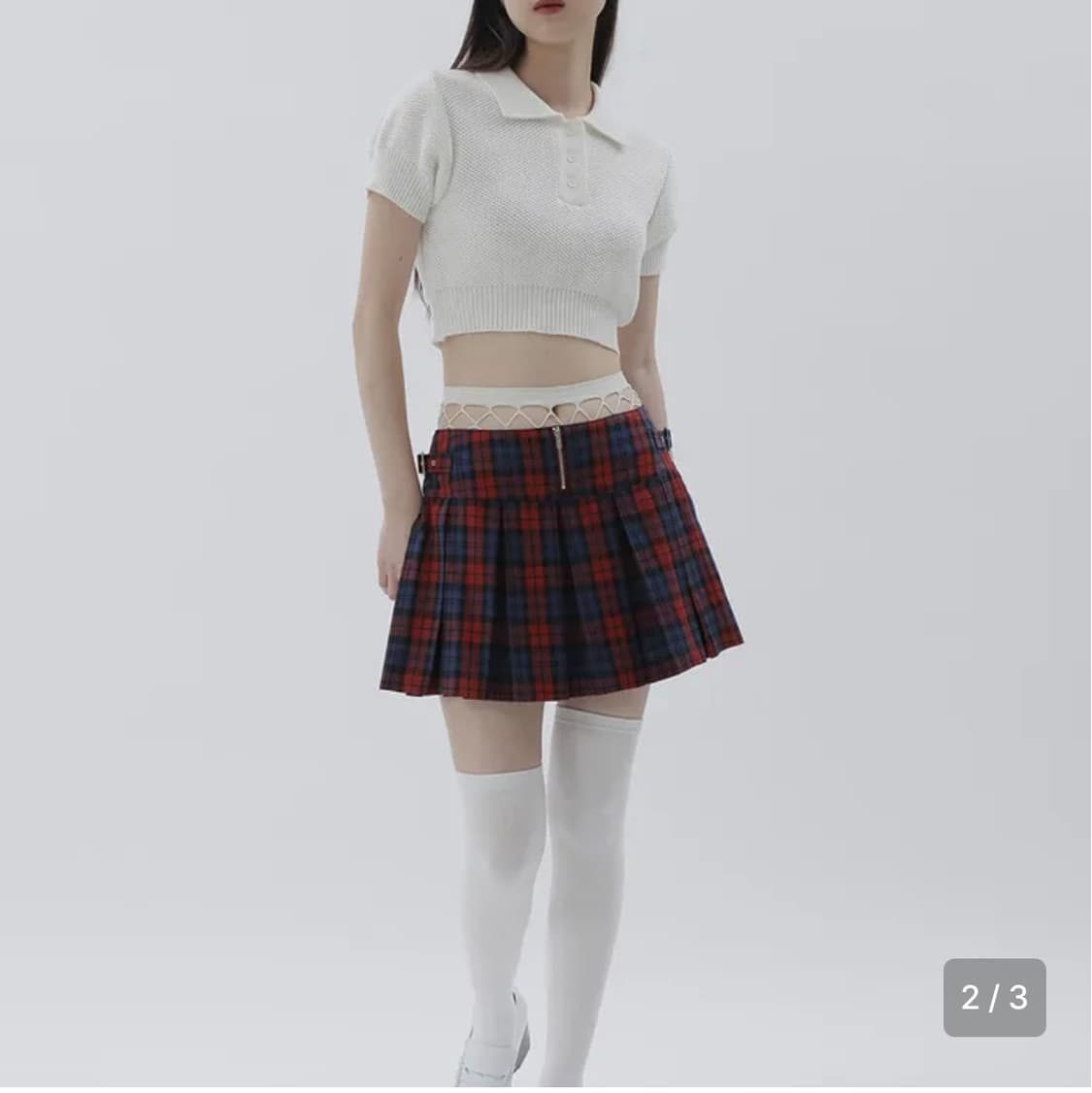 큐리티 버클 플리츠 스커트 상품이미지3