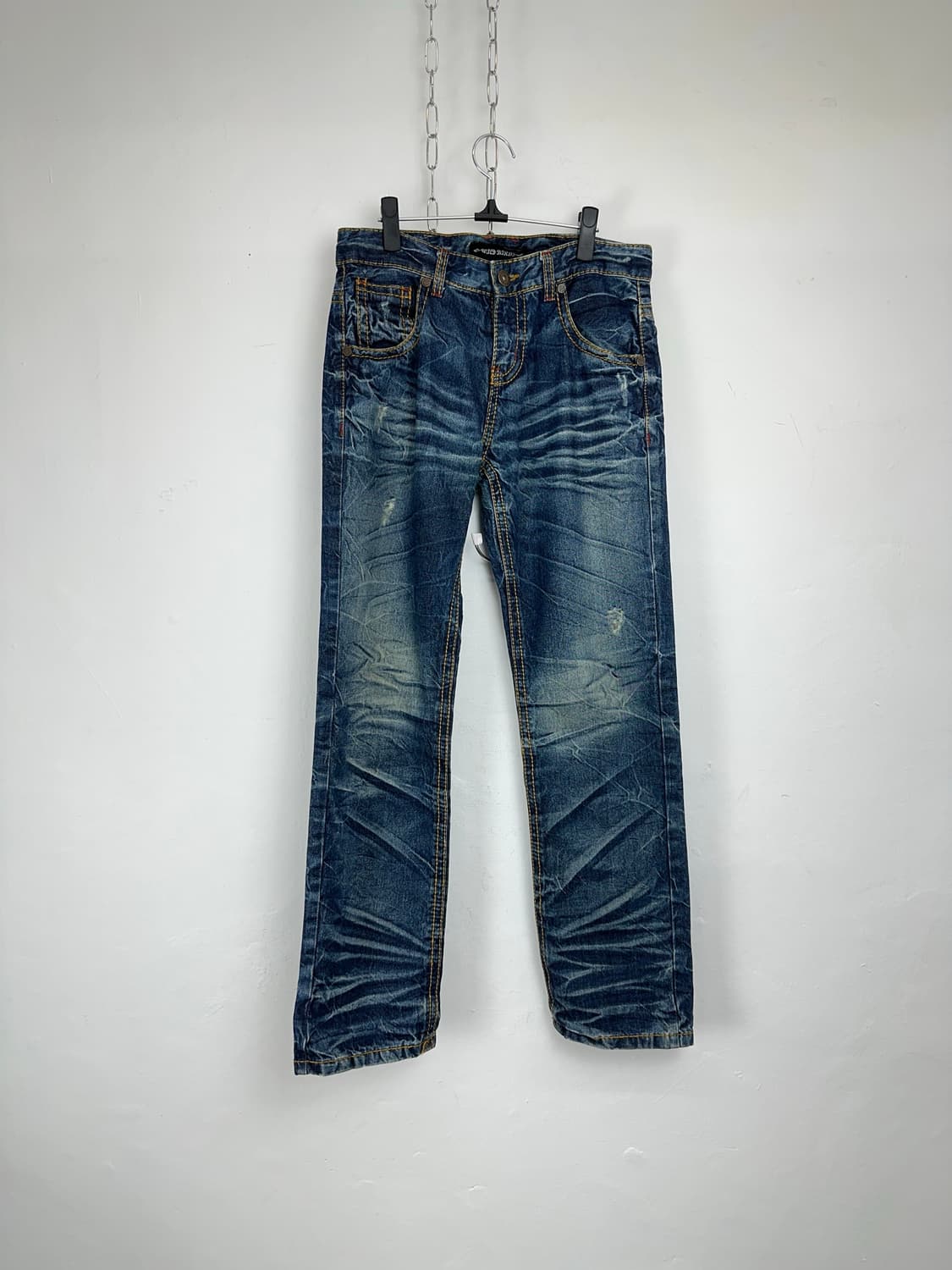 Whisker Wash Straight Denim Jeans  상품이미지4