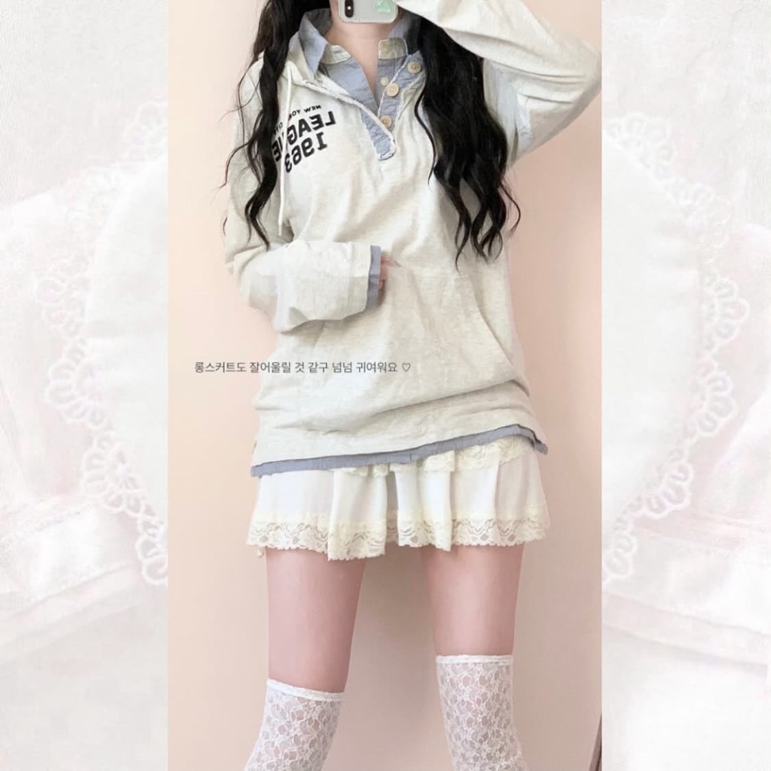 빈티지 연청 레이어드 셔츠 후드티셔츠 상품이미지2
