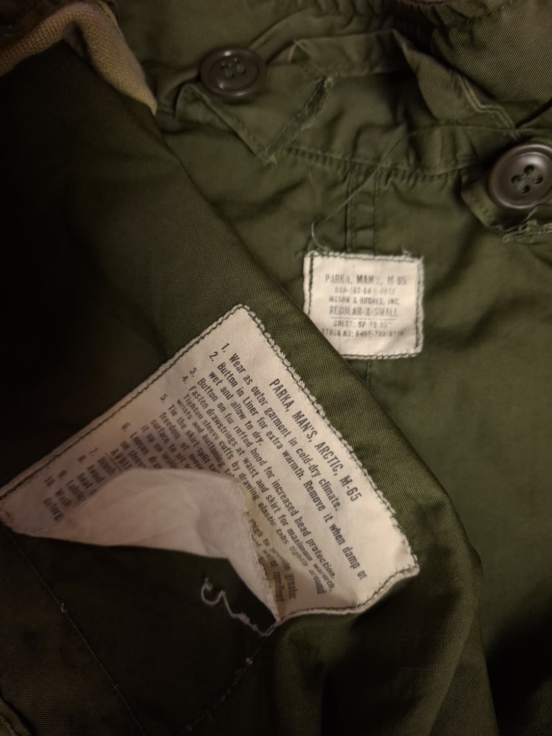 오리지날 미군 M-65 개파카 후드 양털 엑스스몰 사이즈 풀셋트 상품이미지3