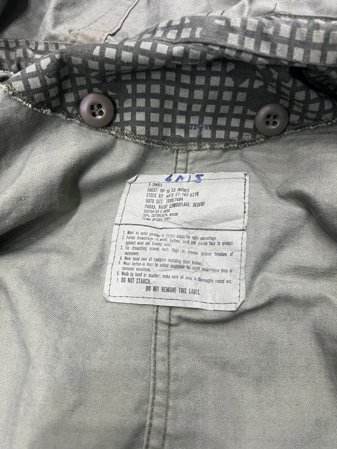 80‘s US Army 데저트 나이트 카모 피쉬테일 파카 상품이미지5