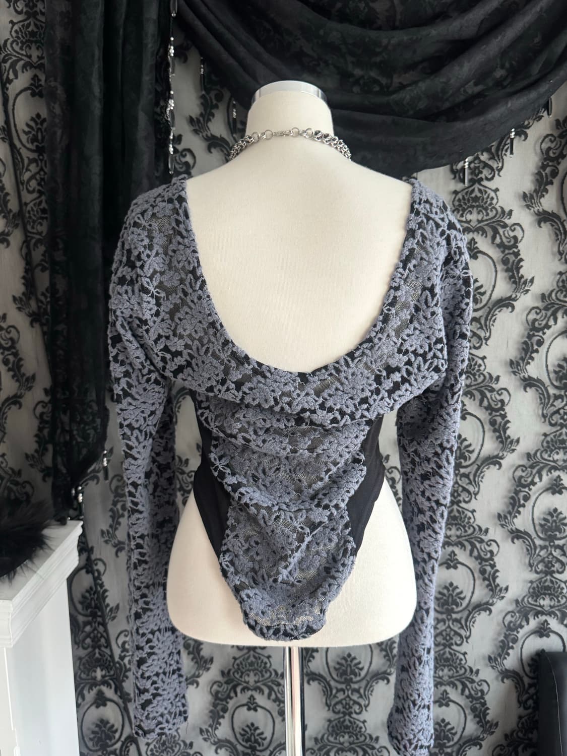 플라워 시스루 바디수트핏 티셔츠 상품이미지2