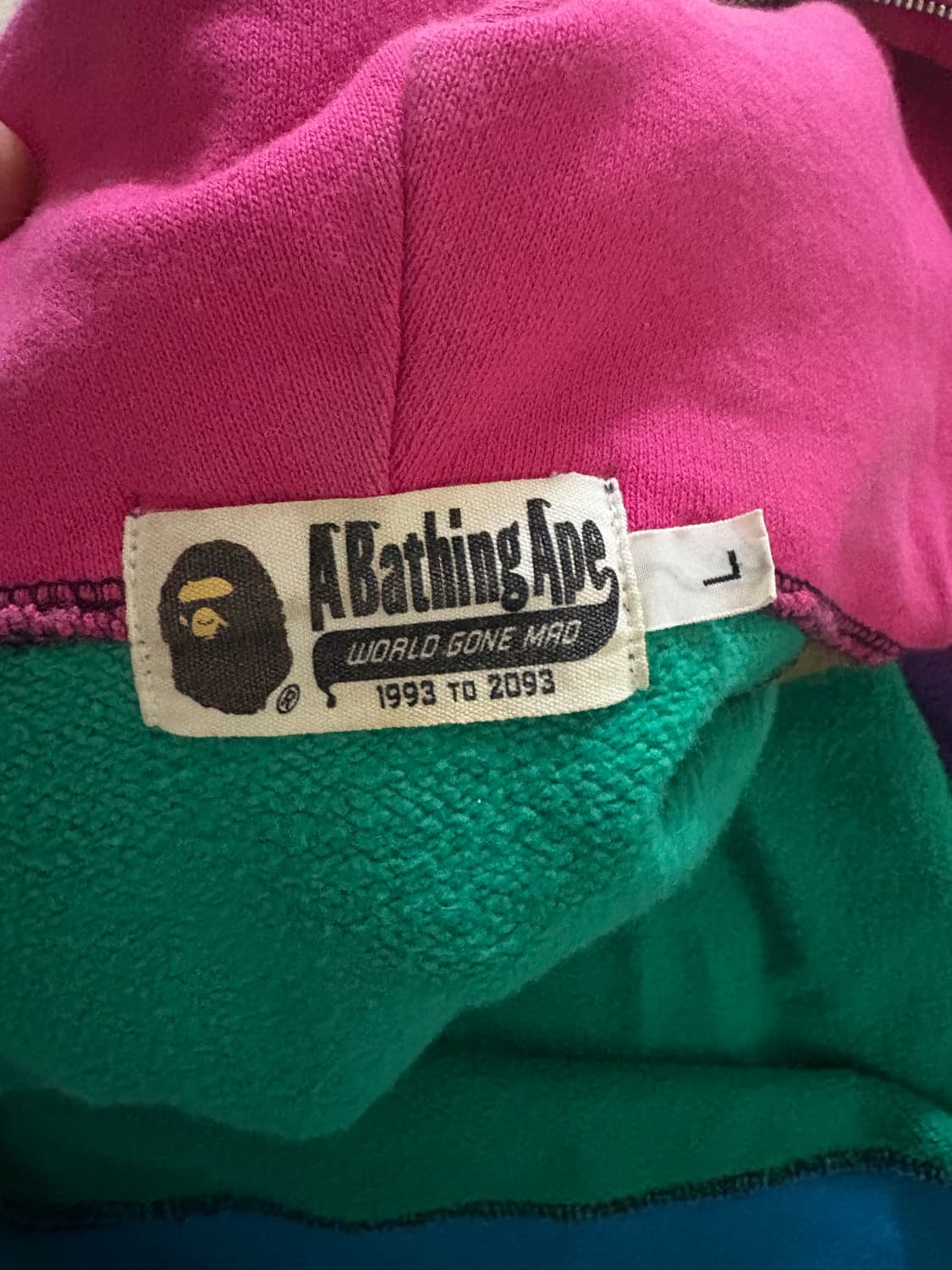 베이프 멀티컬러 샤크후드집업 L 판매합니다 상품이미지3