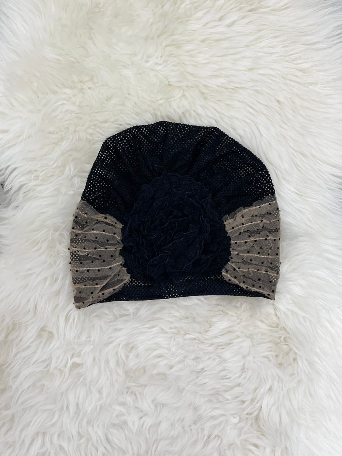 갸루 플라워 망사 도트 비니 상품이미지3