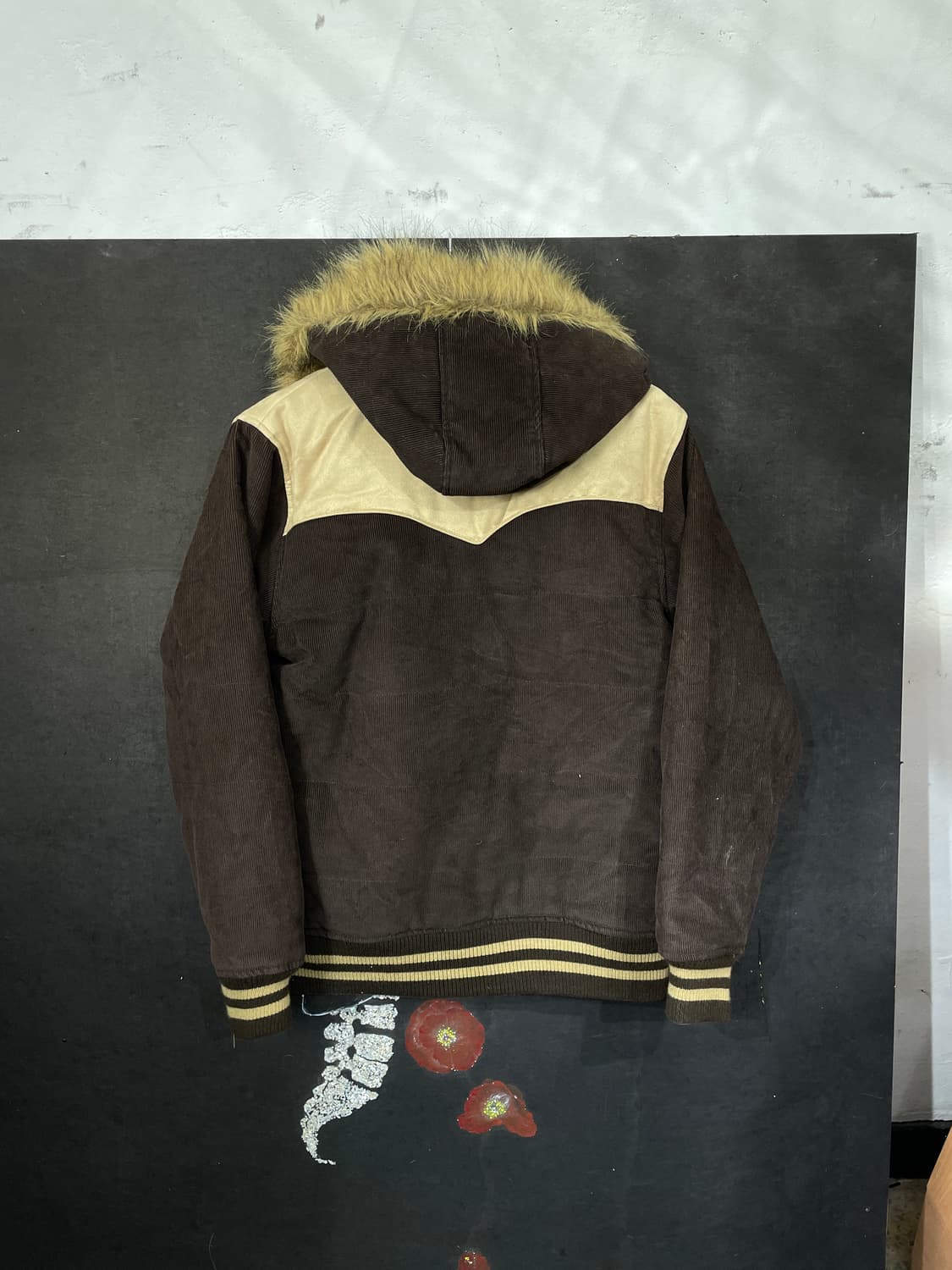 일본빈티지 CRU 울프죠 퍼 후드 브라운 패딩 크롭 자켓 M 상품이미지8