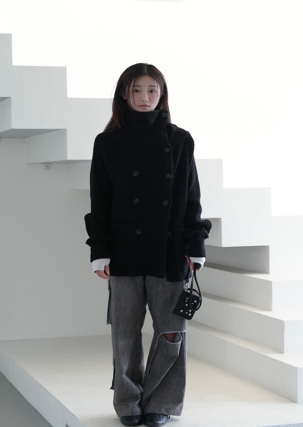 인앤양인하모니 더블 버튼 가디건 블랙 상품이미지1