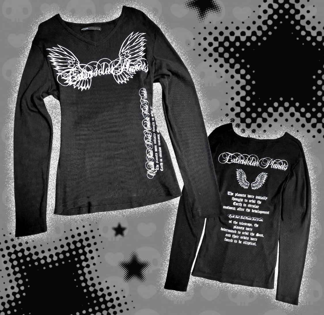 펑크 갸루 고딕 고스 emo 이모 / 앞뒤 프린팅 날개 레터링 골지 긴팔 상품이미지1