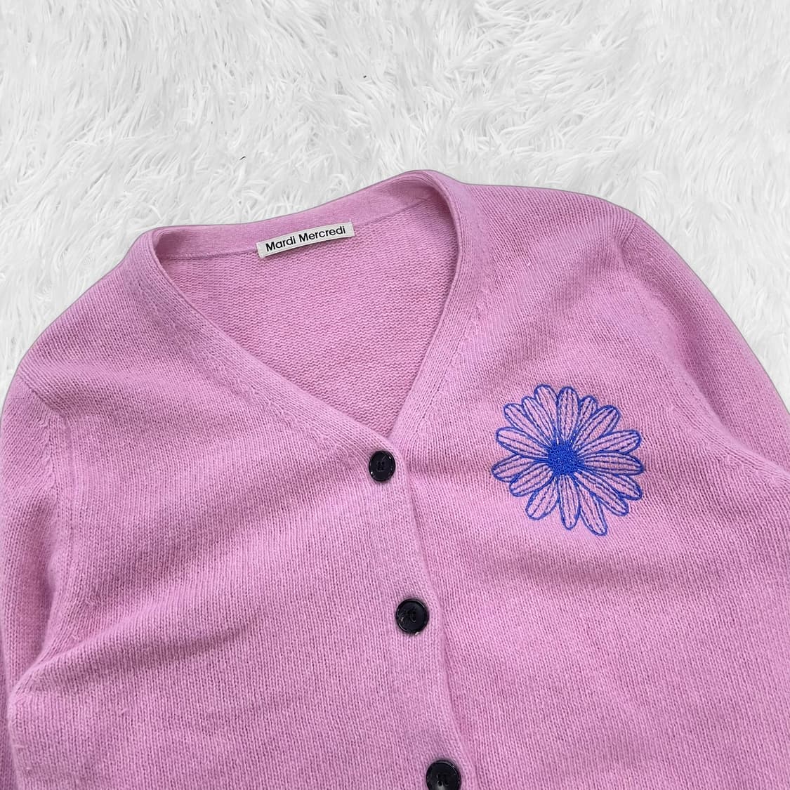 마르디메크르디 라쿤 블렌디드 브이넥 가디건 니트 핑크 블루 상품이미지3