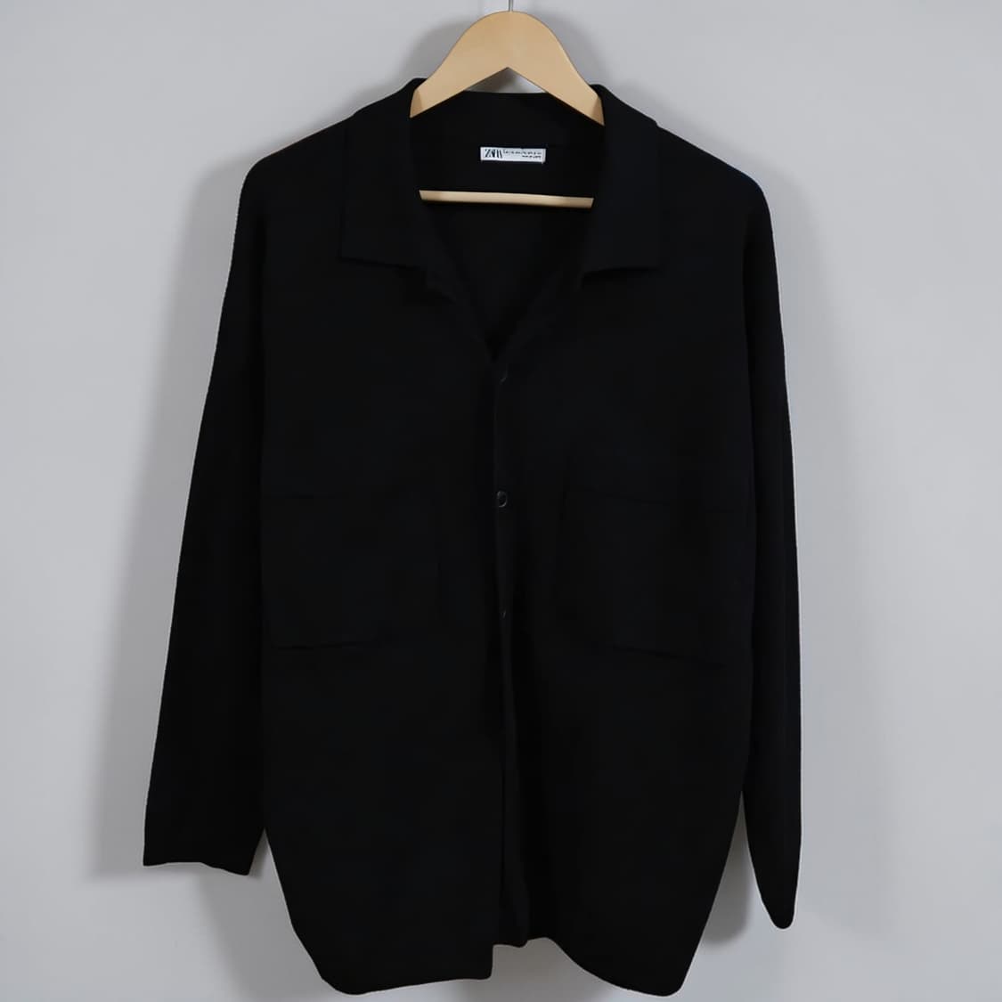 77~88 ZARA 자라 오픈 칼라 니트 롱 가디건 블랙 상품이미지1