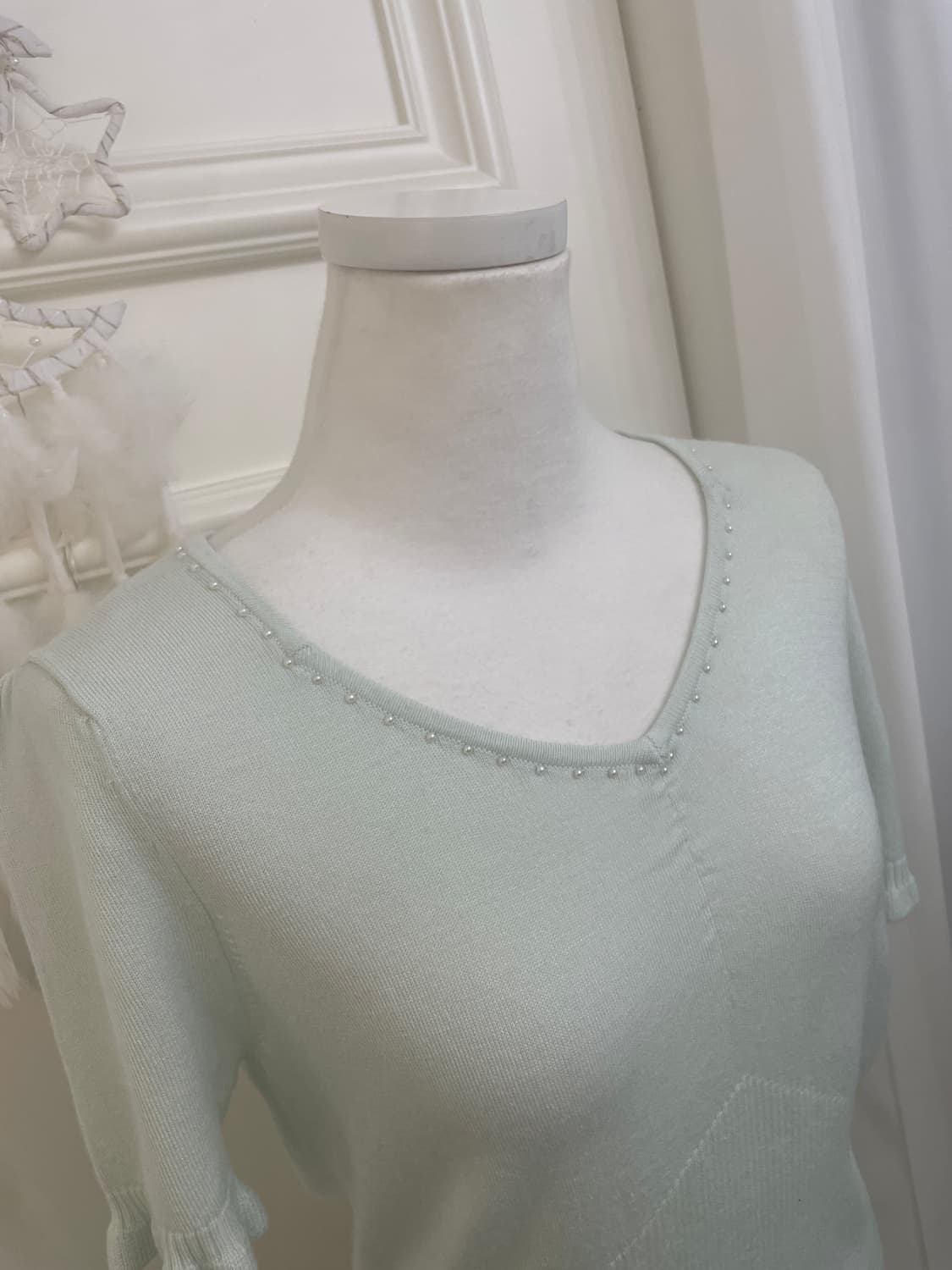 mint pearl  point v-neck knit top 상품이미지7