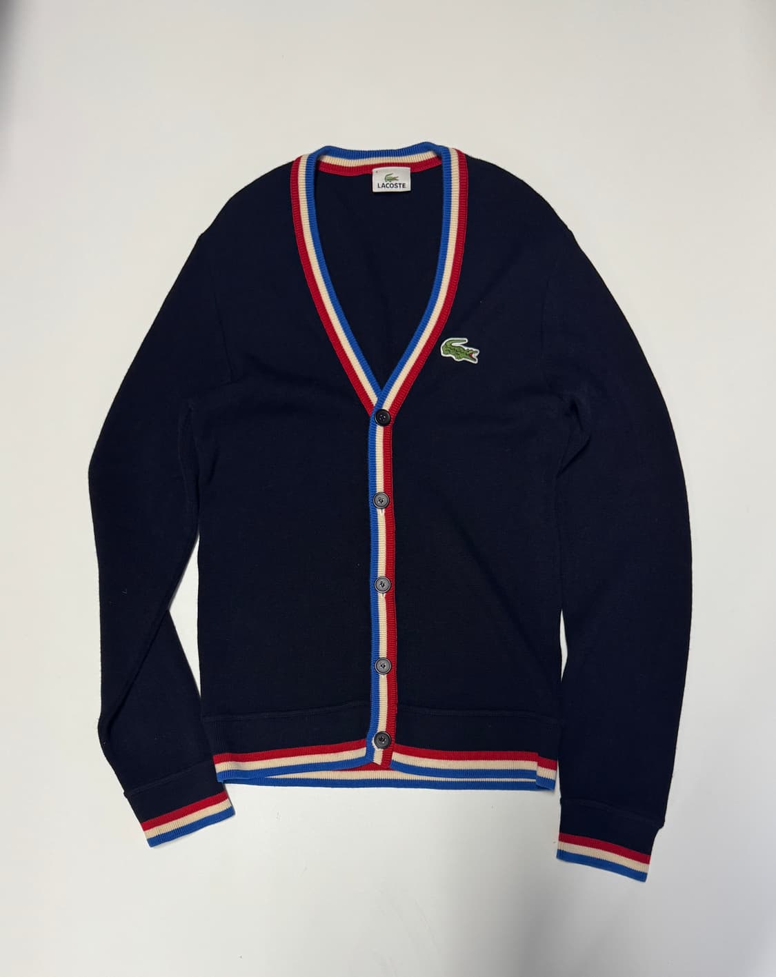 여성 라코스테 빅 로고 프레피룩 울 가디건 S 네이비 상품이미지1