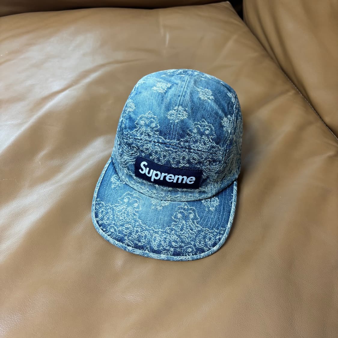 슈프림 캠프캡 모자 박스로고 반다나 워시드 데님 상품이미지1