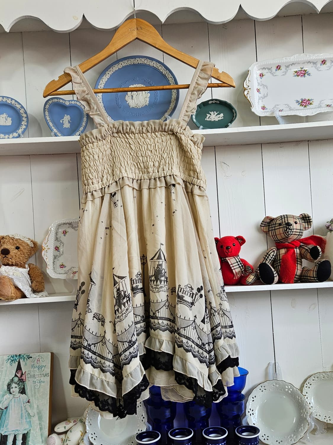 0327(Axes Femme) 놀이공원 프린트 셔링 점퍼원피스 상품이미지7