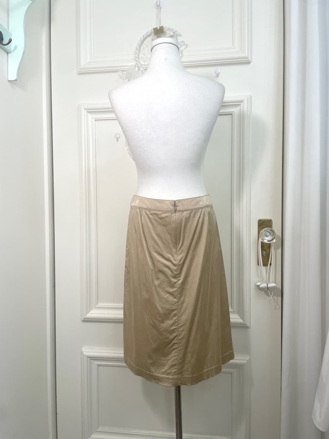 beige viscose cotton pleats midi skirt 상품이미지3