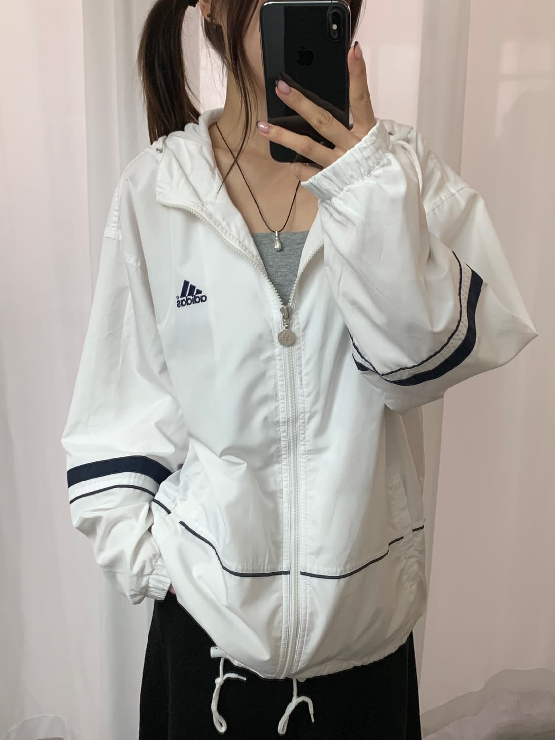 Adidas 올드 아디다스 화이트컬러 후드 바람막이 자켓 상품이미지3
