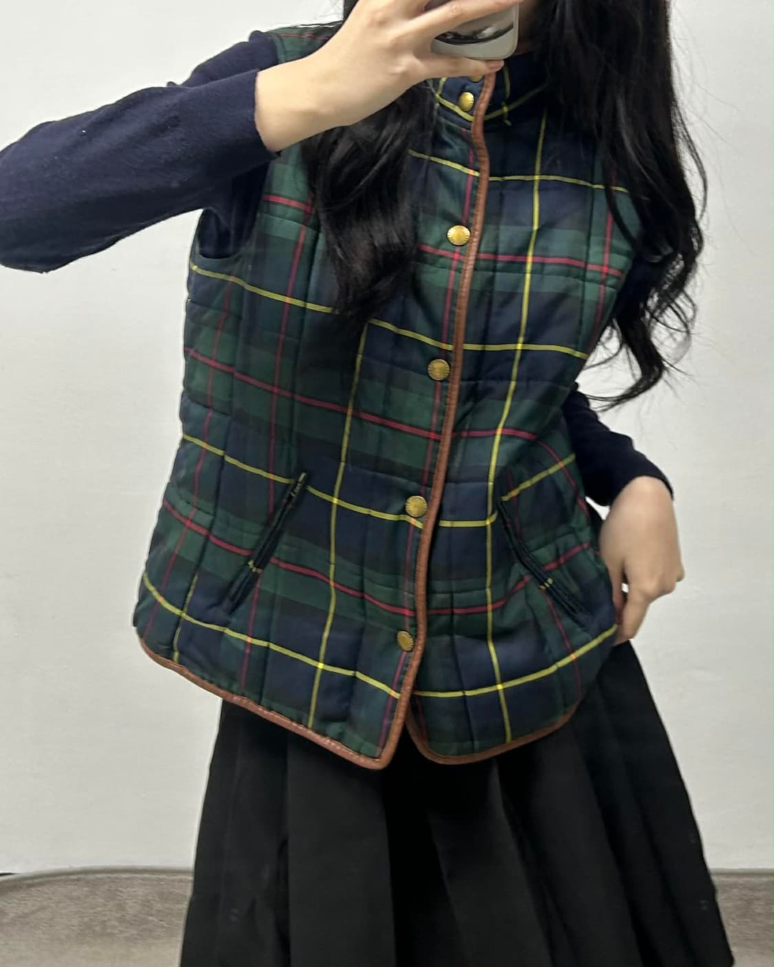 [XL] 랄프로렌 양가죽 타탄체크 퀄팅 베스트 상품이미지3