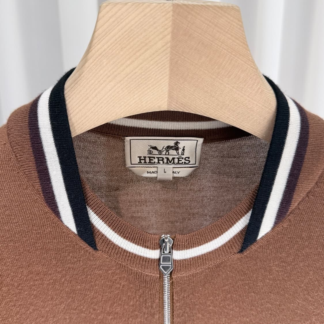 (A+/L) / 에르메스 스트라이프 캐시미어 니트 집업 브라운 상품이미지4