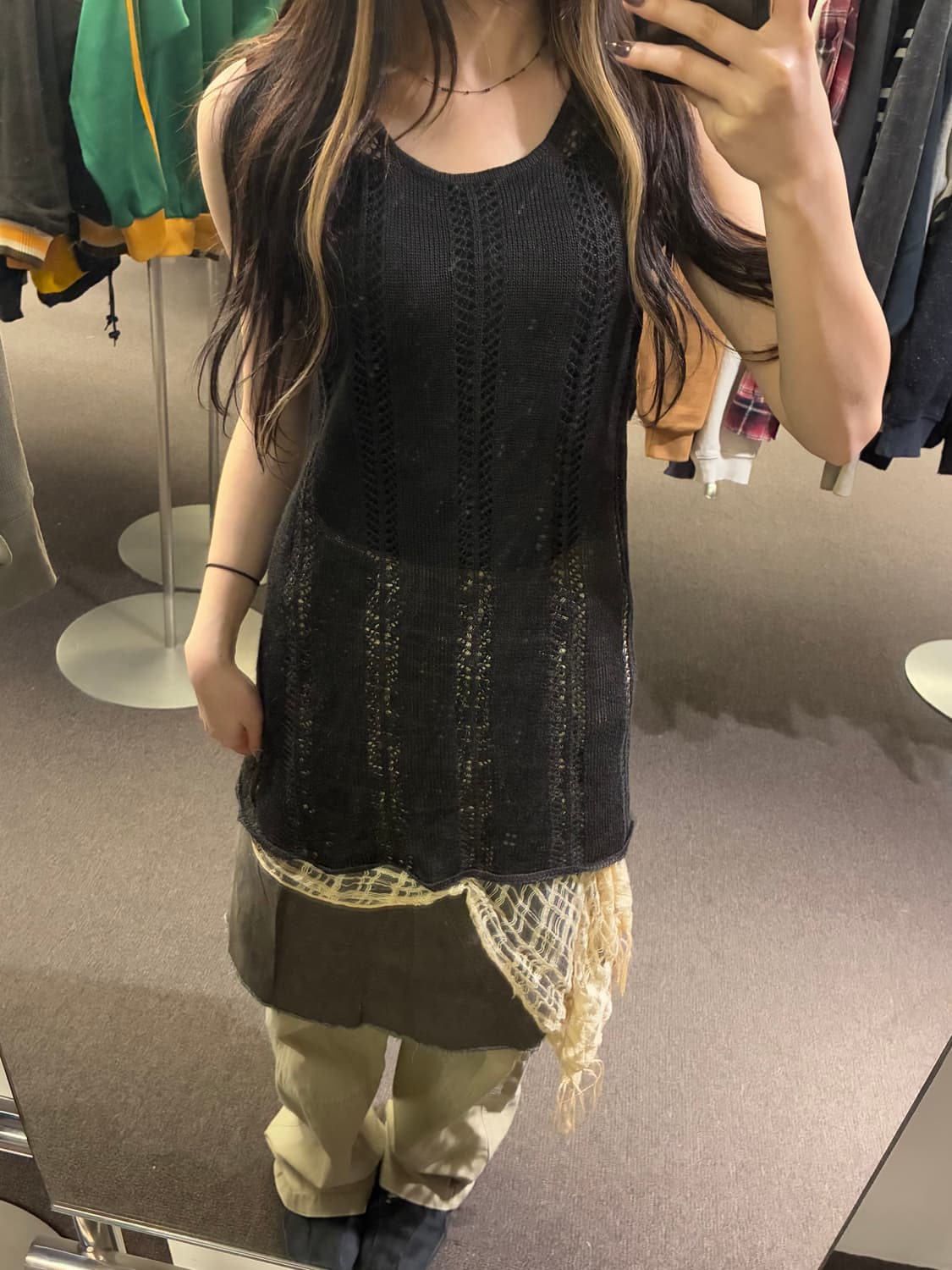 2)Japanese vintage 여성 블랙 그물 니트 나시 원피스 상품이미지2