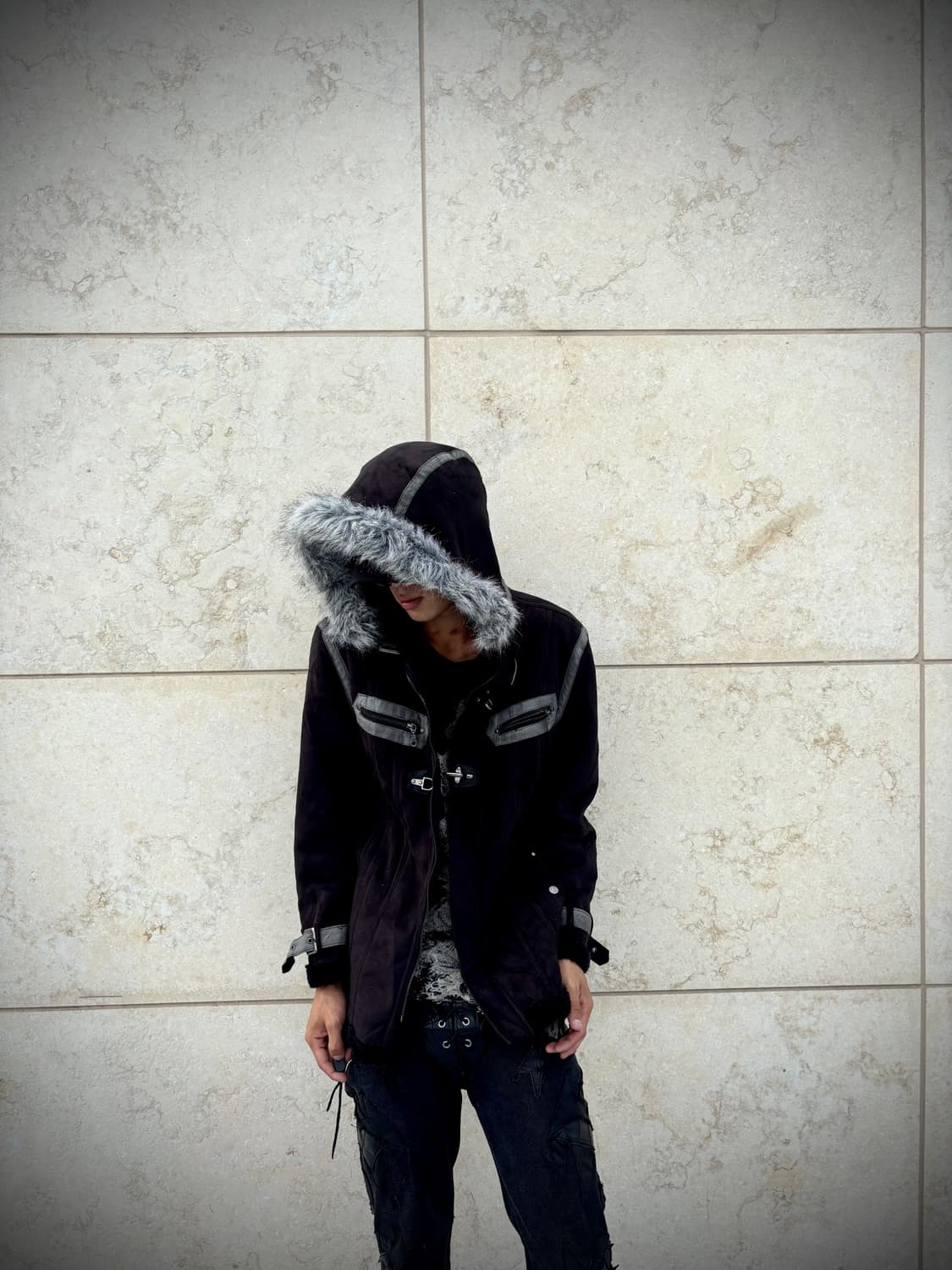 00’s Design Whiter Fur Side Zipper Black 상품이미지8